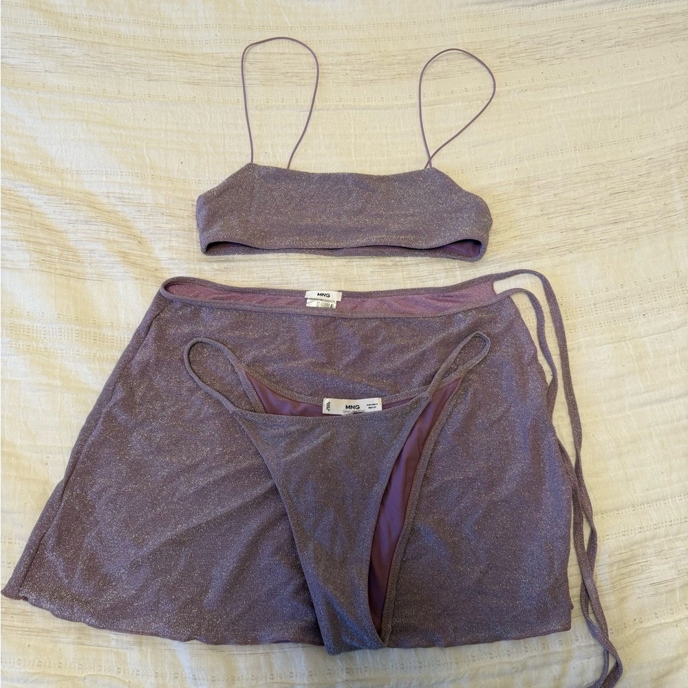 Mango Purple bikini with tie skirt cover up